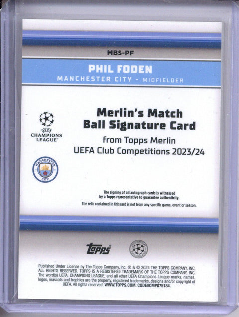 23/24 Merlin Phil Foden Gold Match Ball Auto #D 21/50