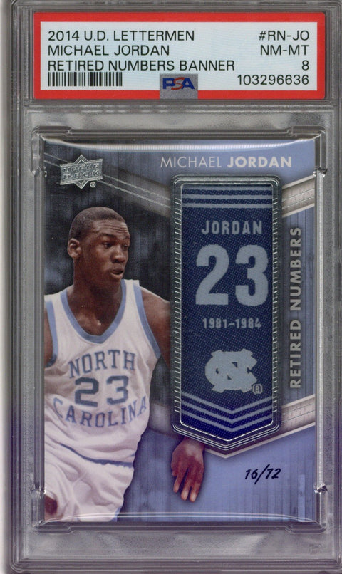 2014 UD Lettermen Michael Jordan Retired Numbers Banner /72 PSA 8