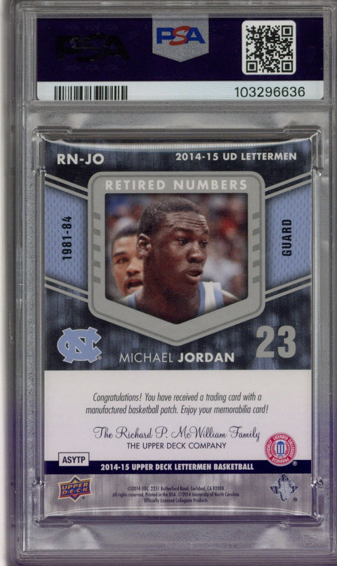 2014 UD Lettermen Michael Jordan Retired Numbers Banner /72 PSA 8