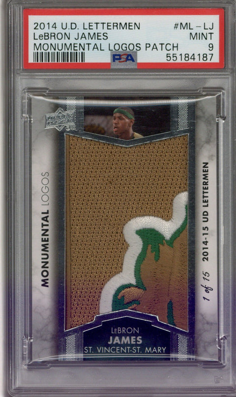 2014 Upper Deck Lettermen Monumental Logo Patch LeBron James #MLLJ PSA 9