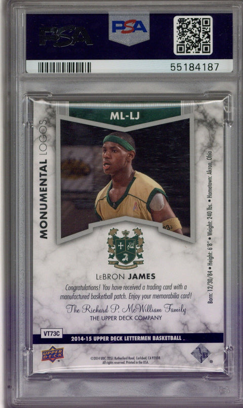 2014 Upper Deck Lettermen Monumental Logo Patch LeBron James #MLLJ PSA 9