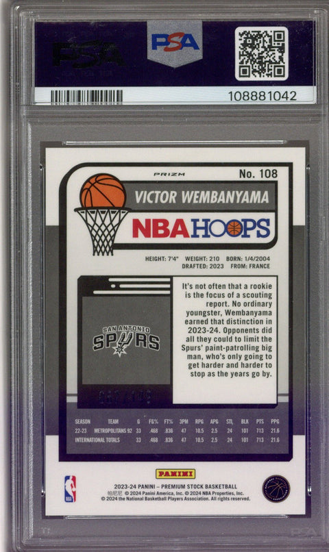 2023/24 Hoops Premium Victor Wembanyama Red Disco /149 PSA 10