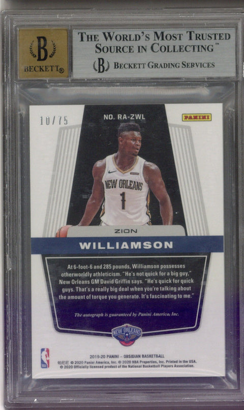 2019/20 Obsidian Zion Williamson Auto /75 BGS 9