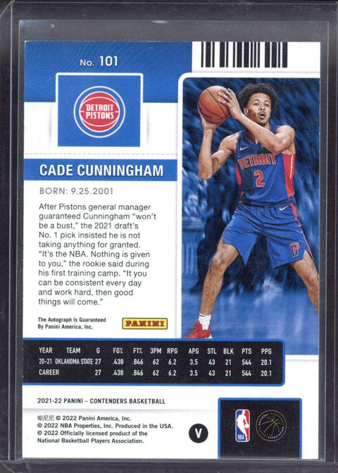 2021/22 Panini Contenders Cade Cunningham Playoff Ticket Variation Auto /99
