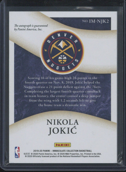 2019/20 Panini Immaculate Nikola Jokic Moments Auto /49