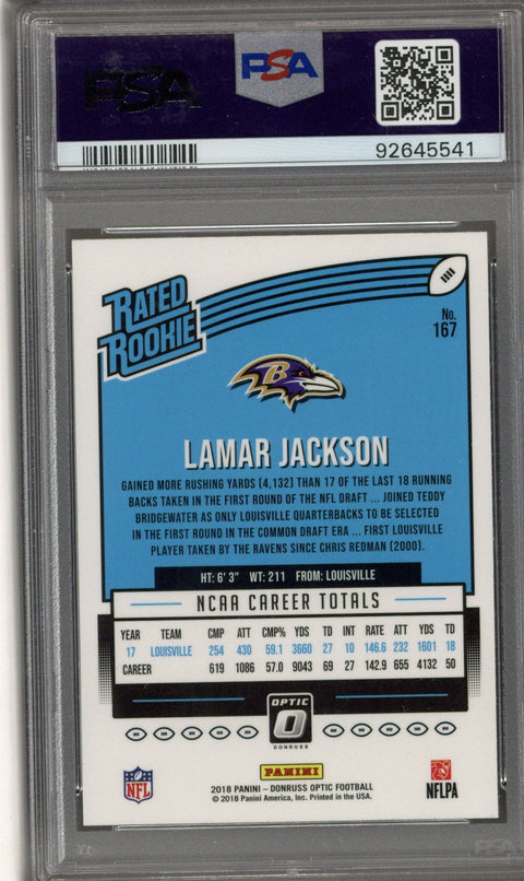 2018 Optic Lamar Jackson 167 PSA 10
