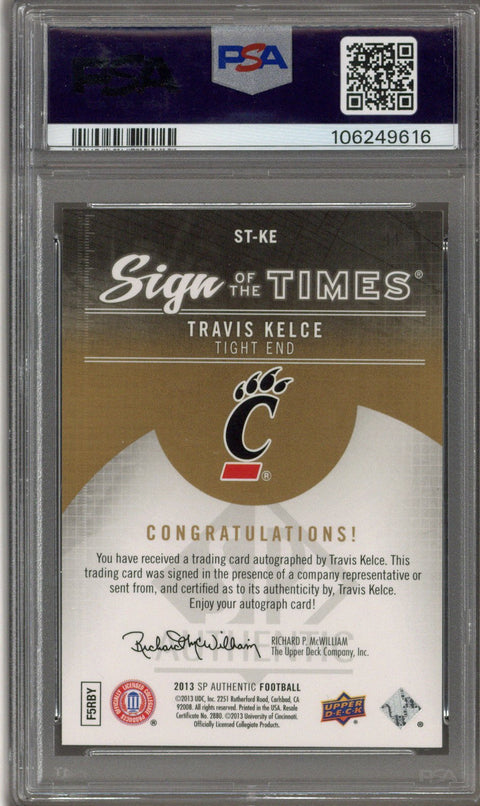 2013 SP Authentic Travis Kelce Sign of the Times Rookie Auto PSA 10