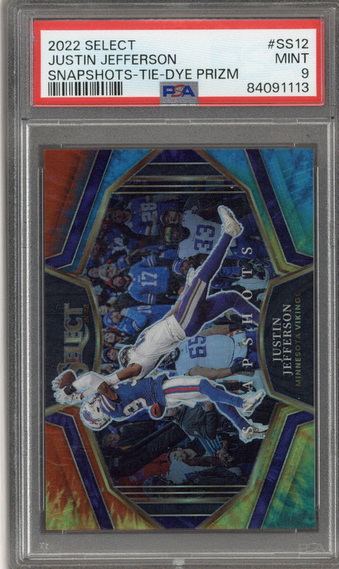 2022 Panini Select Justin Jefferson Snapshots Tie Dye /25 PSA 9