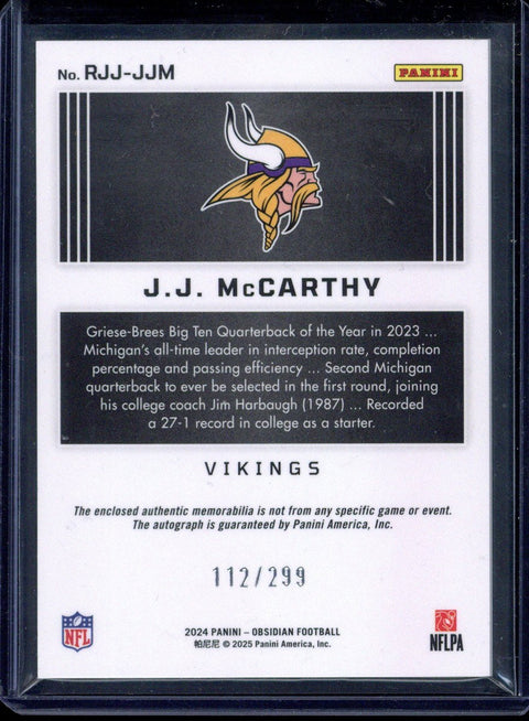2024 Panini Obsidian JJ McCarthy RPA /299