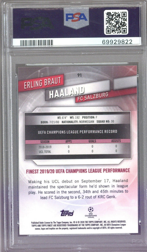 2019 Topps Finest UCL Erling Braut Haaland PSA 9