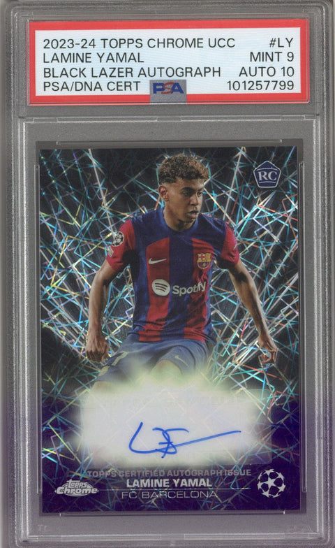 2023/24 Topps Chrome UCC Lamine Yamal RC Black Lazer Autograph PSA 9 Auto 10