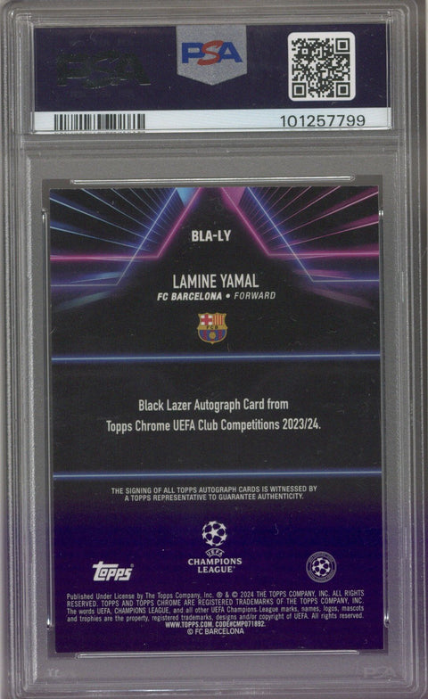 2023/24 Topps Chrome UCC Lamine Yamal RC Black Lazer Autograph PSA 9 Auto 10