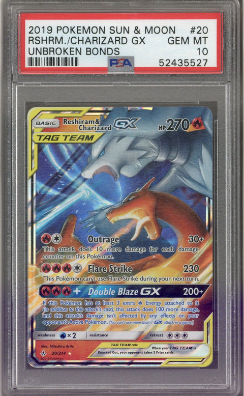 2019 Pokemon Sun & Moon Reshiram/Charizard GX Unbroken Bonds #20 PSA 10