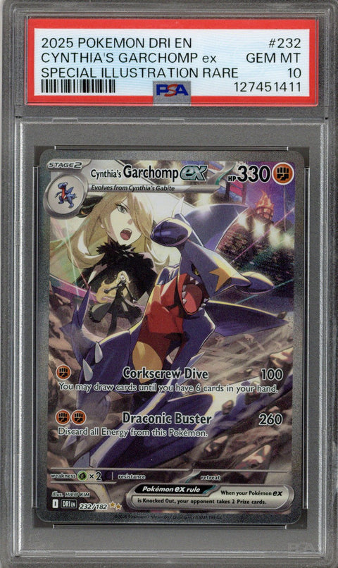 2025 Pokemon Destined Rivals Cynthia's Garchomp SIR 232/182 PSA 10
