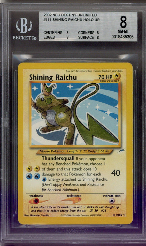 2002 Pokemon Neo Destiny Unlimited Shining Raichu Holo 111/105 BGS 8