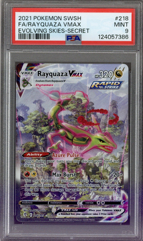 2021 Pokemon Evolving Skies Rayquaza VMax 218/203 PSA 9