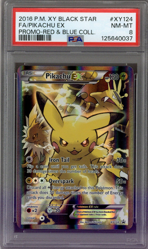 2016 Pokemon XY Pikachu ex Black Star Promo Red & Blue PSA 8