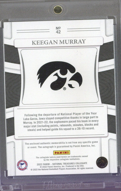 2022 Panini National Treasures Keegan Murray Patch Autograph #42 /10