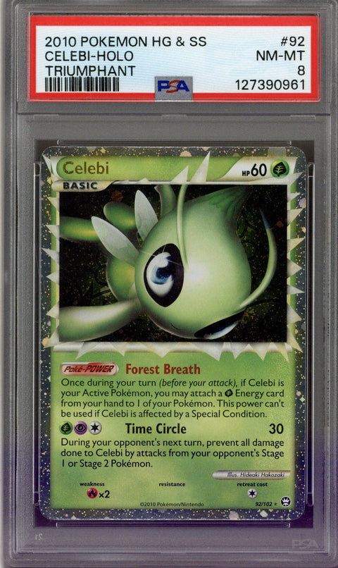 2010 Pokémon HG & SS Celebi-Holo Triumphant #92 PSA 8