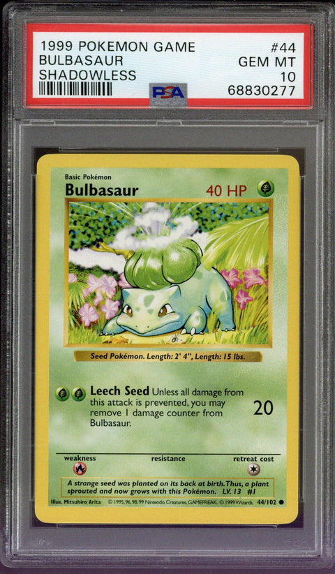 1999 Pokemon Game Bulbasaur Shadowless #44 PSA 10