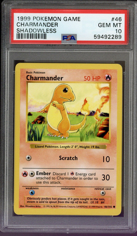 1999 Pokemon Game Charmander Shadowless #46 PSA 10
