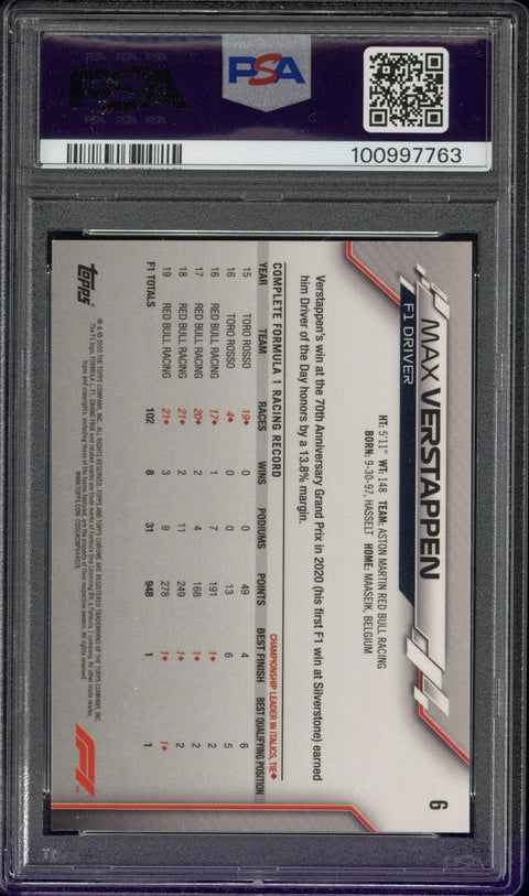 2020 Topps Chrome F1 #6 Max Verstappen PSA 10