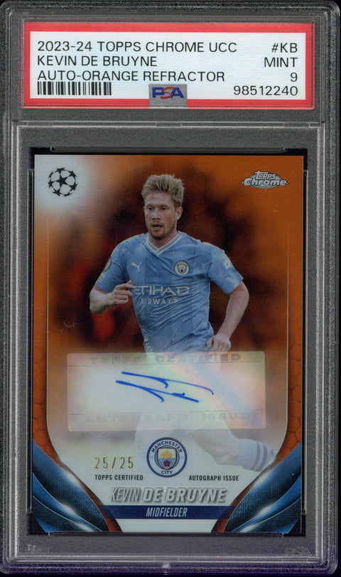 2023-24 Topps Chrome UCC Kevin de Bruyne Orange Refractor Autograph /25 #KB PSA 9