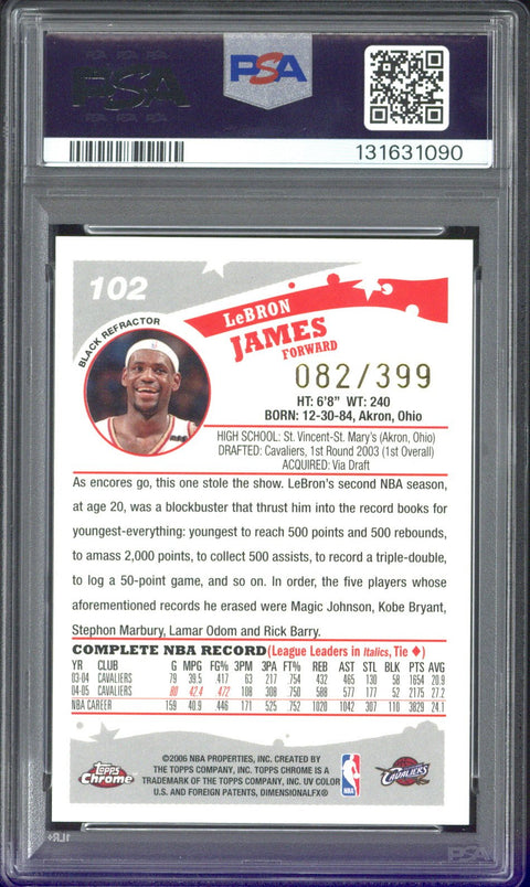 2005 Topps Chrome LeBron James Black Refractor /399 #102 PSA 8