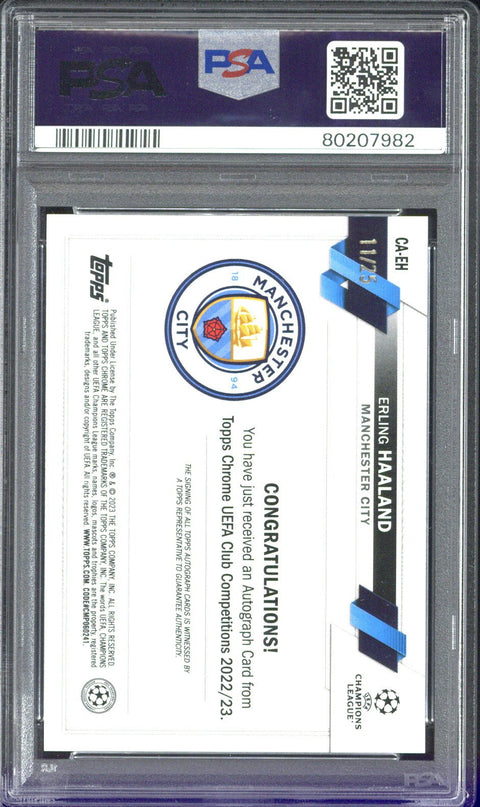 2022-23 Topps Chrome UCC Erling Haaland Orange Refractor Autograph /25 #EH PSA 10 AUTO 10