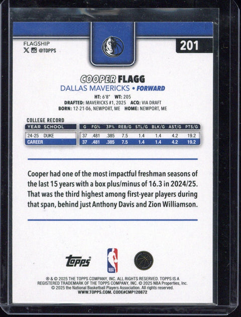 2025 Topps Flagship Cooper Flagg RC Refractor #201