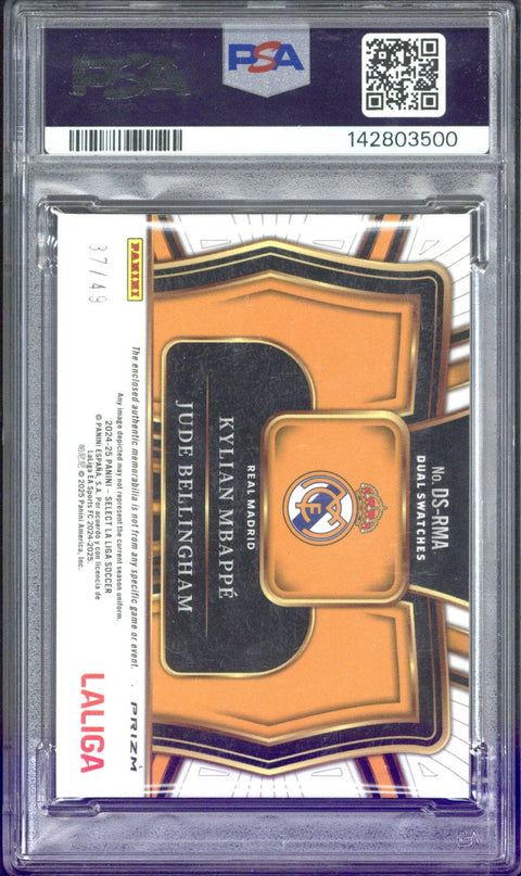 2024/25 Panini Select La Liga Soccer Kylian Mbappé & Jude Bellingham Dual Swatches Purple /49 #DSRMA PSA 9