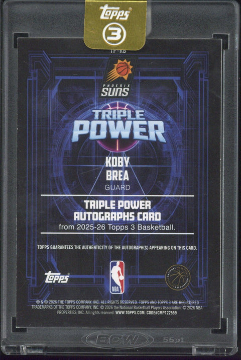 2025/26 Topps Three Koby Brea Phoenix Suns Autograph /15 #TP-KB