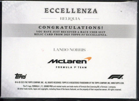 2025 Topps Eccellenza F1 Lando Norris Patch /99