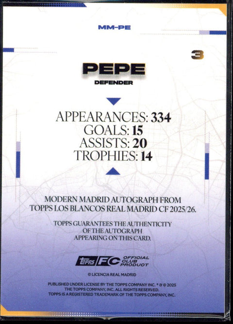 2025/26 Topps Los Blancos Pepe Autograph #MM-PE