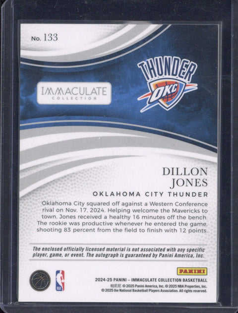 2024-25 Panini Immaculate Dillon Jones RC Autograph Patch /10 #133