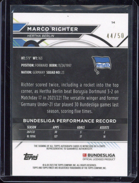 2023 Topps Finest Bundesliga Marco Richter Autograph /50 #14