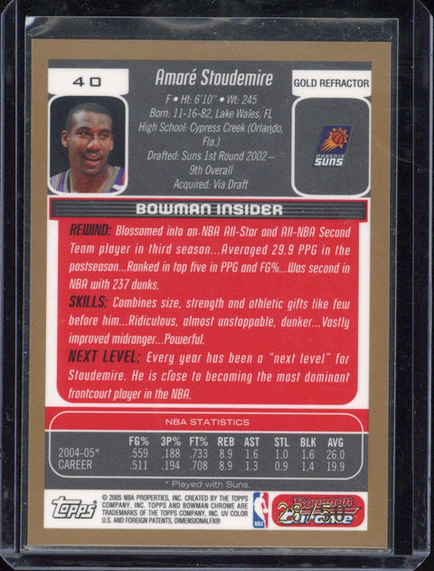2004 Topps Chrome Bowman Basketball Amaré Stoudemire /50 #40