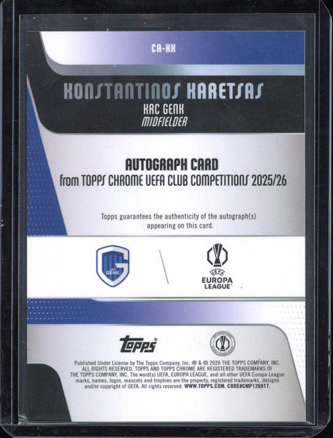2025-26 Topps Chrome UCC Konstantinos Karetsas Autograph RC Black Lazer Autograph /75 #BLA_KK
