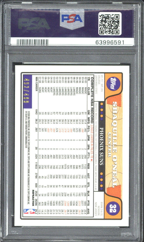 2008 Topps Chrome Shaquille O'Neal Orange Refractor /499 #32 PSA 9