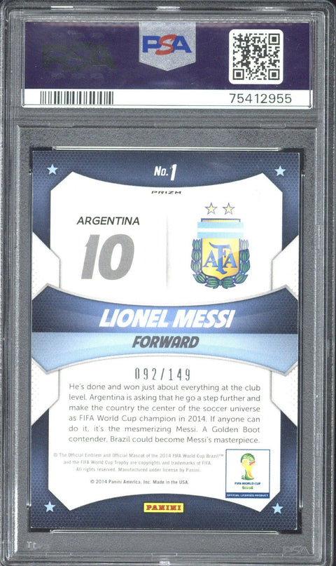 2014 Panini Prizm World Cup Lionel Messi Stars-Red Prizm /149 #1 PSA 8