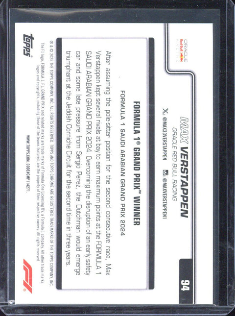 2025 Topps Chrome F1 Max Verstappen Grand Prix Winner Gold Lava /50 #94