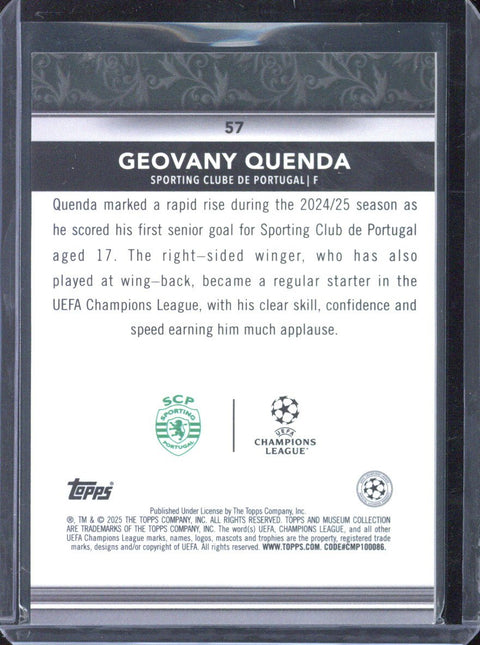 2024-25 Topps Museum UCC Geovany Quenda RC /10 #57