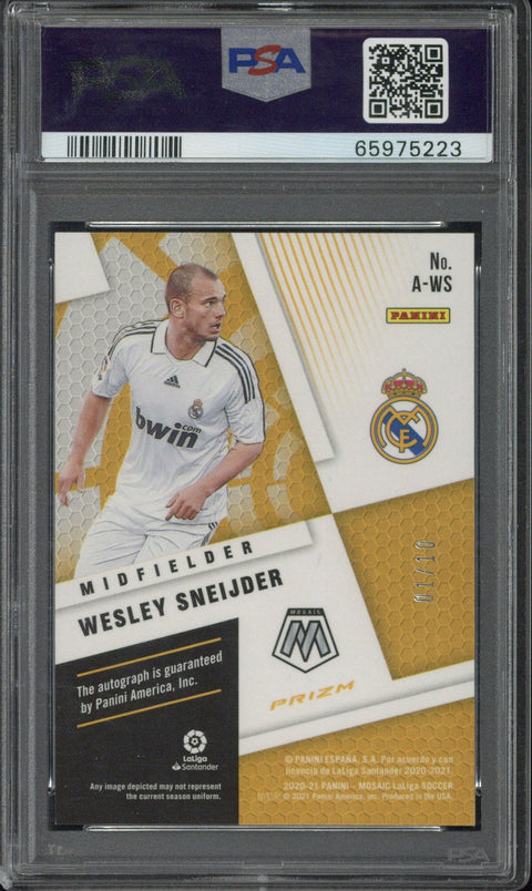 2020-21 Panini Mosaic La Liga Wesley Sneijder Autograph Gold /10 #WS PSA 9