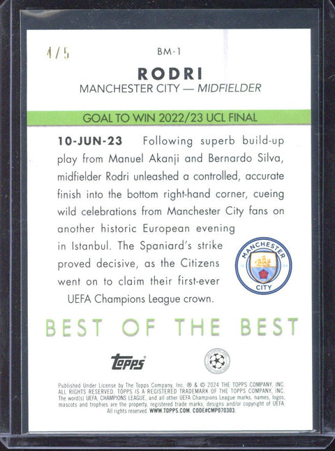 2023-2024 Topps UCL Rodri Best of the Best /5 #BM-1