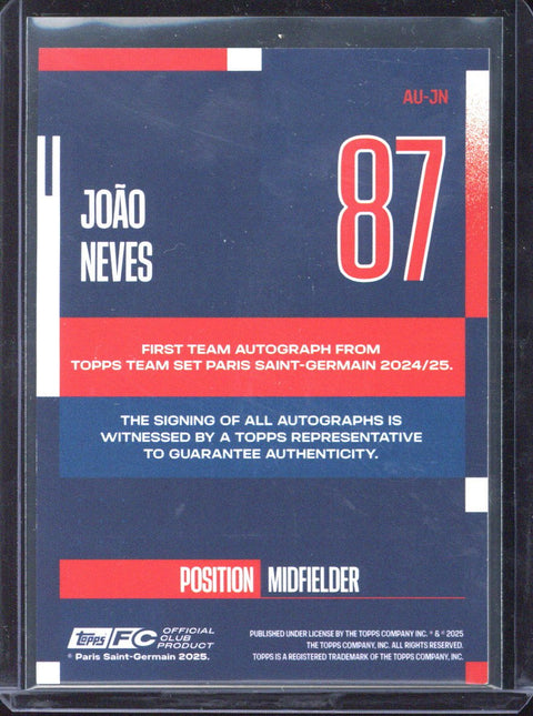 2024-25 Topps Team Set PSG Joao Neves Autograph /10 #AU-JN
