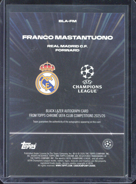 2025-26 Topps Chrome UCC Franco Mastantuono RC Black Lazer Autograph #BLA-FM