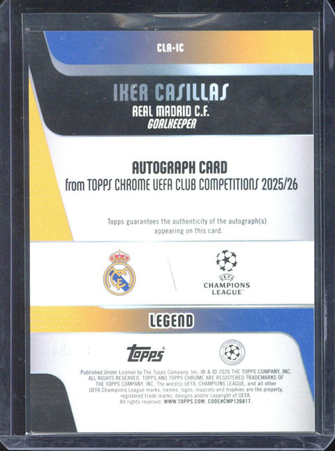 2025-26 Topps Chrome UCC Iker Casillas Autograph /150 #CLA-IC