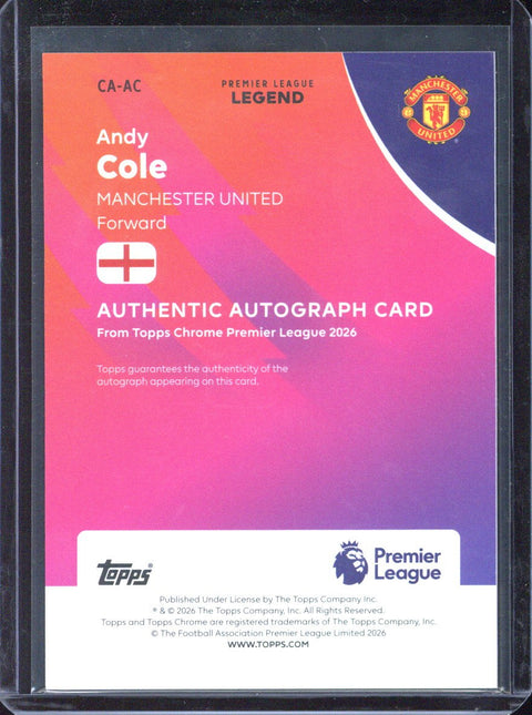 2025-26 Topps Chrome Premier League Andy Cole Autograph /5 #CA-AC