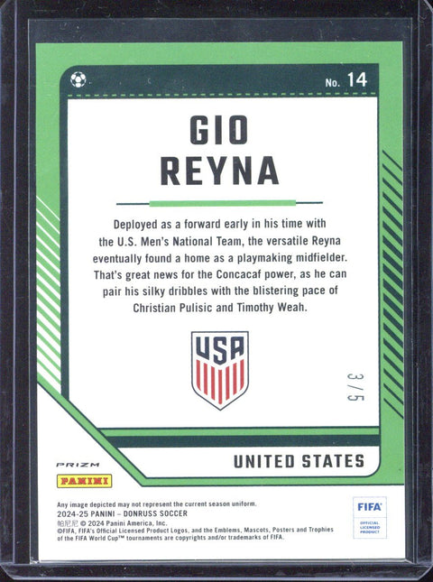 2024-25 Panini Donruss Gio Reyna Green Foil /5 #14