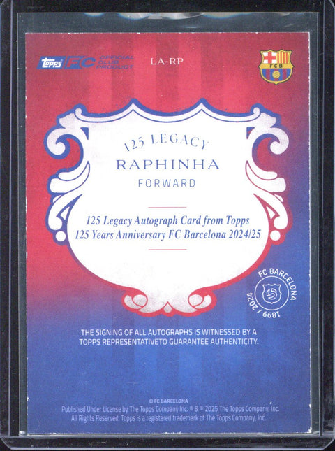 2024-25 Topps 125 Years Anniversary FC Barcelona Raphinha Autograph /75 #LA-RP